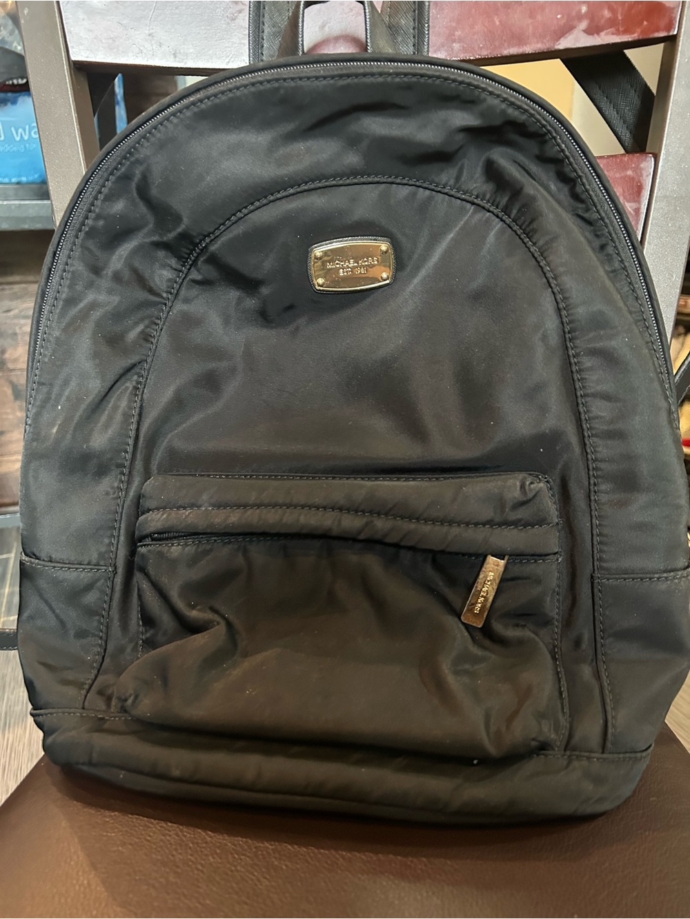 Michael Kors Black Nylon Backpack with Gold Logo Plate